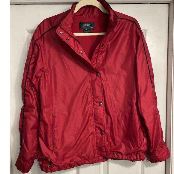 LRL LAUREN RALPH LAUREN Mens Medium Red Snap Jacket Zip Pockets - Picture 1 of 13